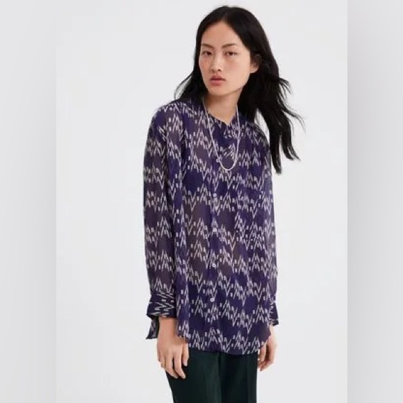 Zara - Semi Sheer Printed Shirt - Picture 1 of 4